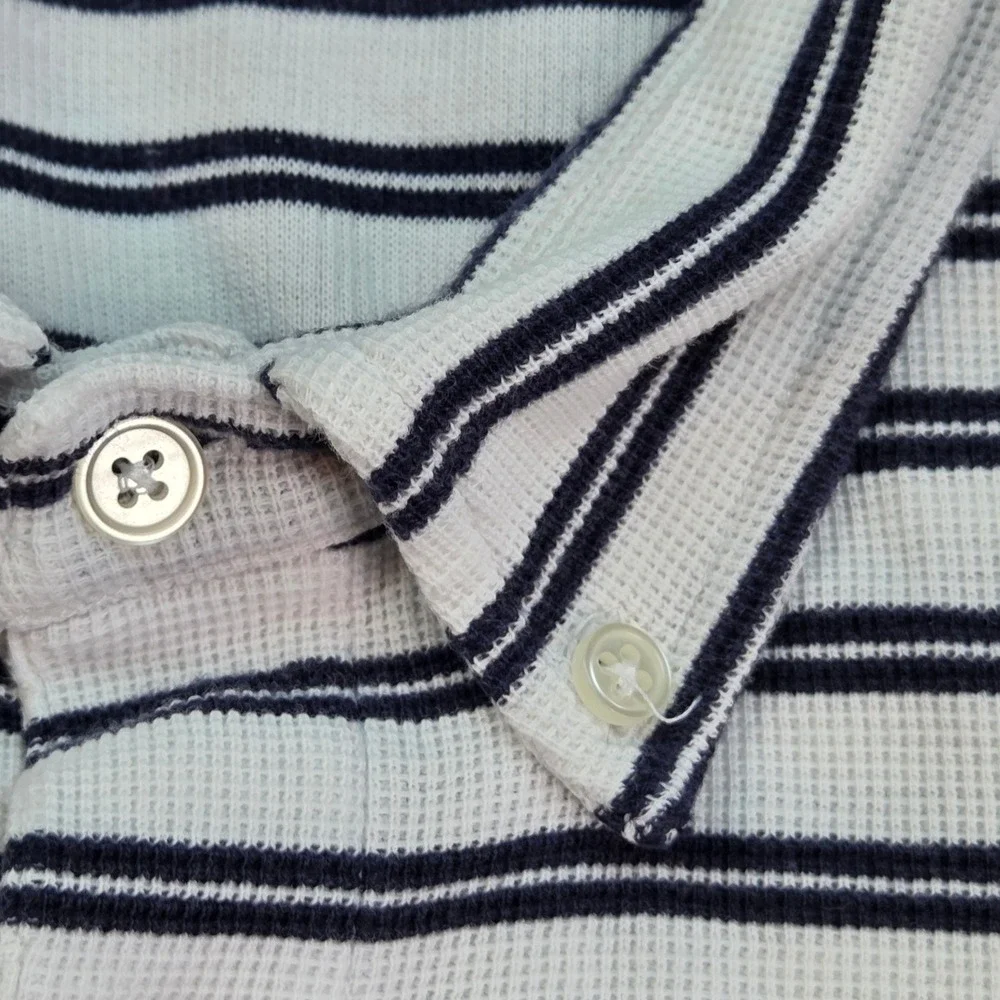 Ralph Lauren Polo Shirt Mens L Big Waffle Knit Striped Button Down White Navy